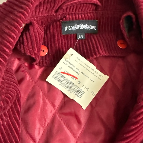 Vintage NOS 90s ~ Double Breasted Maroon Corduroy Jacket w Quilted Lining ~ wm L - Picture 5 of 9